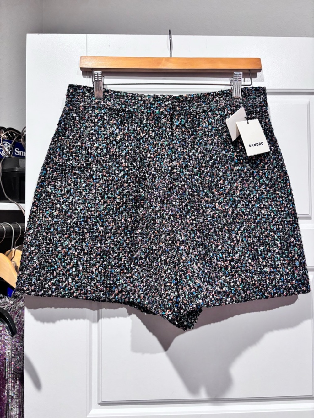 Sandro Space Tweed Metallic Multicolor High Rise Shorts Size L - Picture 5 of 9